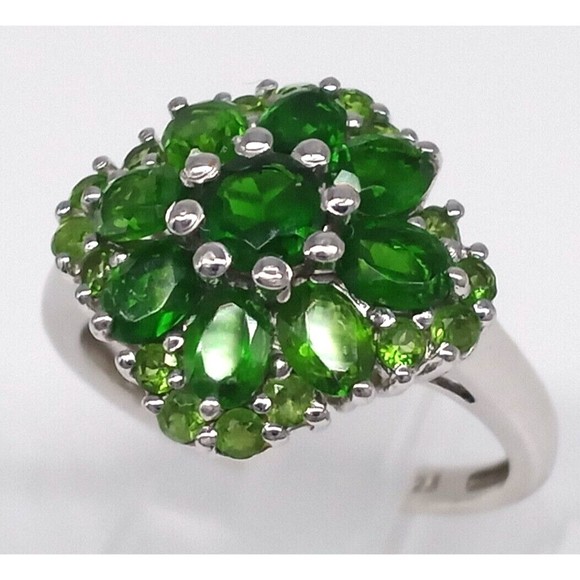 Emerald Green Gemstone Ring Cluster 925 Sterling Silver Size 7 Designer Sparkly! - Picture 8 of 13